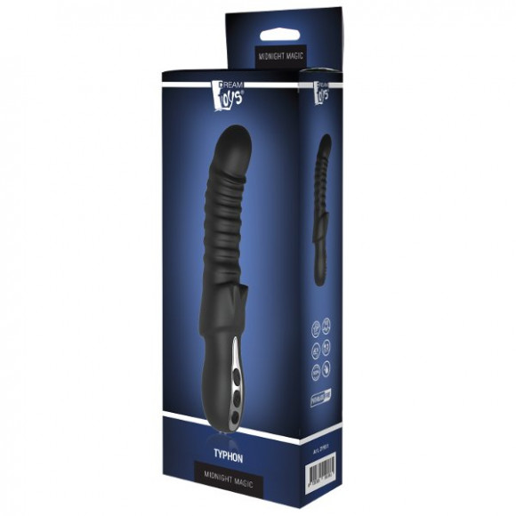 Черный изогнутый вибратор с ребрышками Typhon - 23 см. Черный изогнутый вибратор с ребрышками Typhon - 23 см.