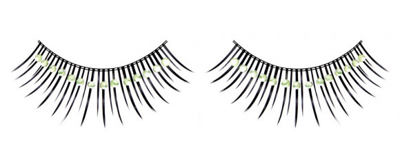 Чёрные ресницы с зелёными стразами