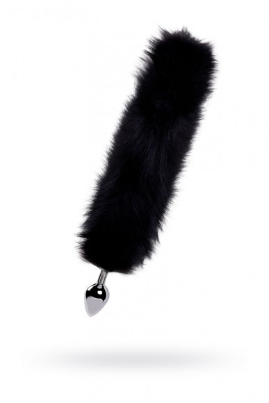 Большая серебристая металлическая анальная втулка с черным лисьим хвостом Большая серебристая металлическая анальная втулка с черным лисьим хвостом