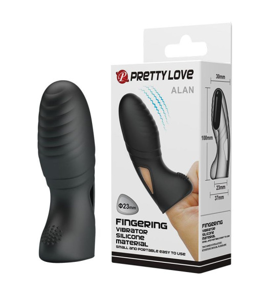 Черная вибронасадка на палец с ребрышками Alan Черная вибронасадка на палец с ребрышками Alan