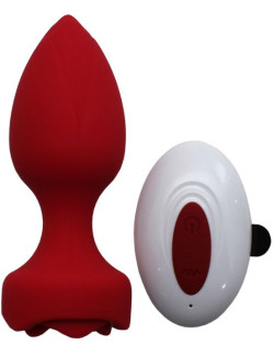 Красная анальная пробка Rose с пультом ДУ Красная анальная пробка Rose с пультом ДУ