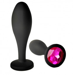 Черная анальная пробка с розовым кристаллом - 9,5 см. Черная анальная пробка с розовым кристаллом - 9,5 см.