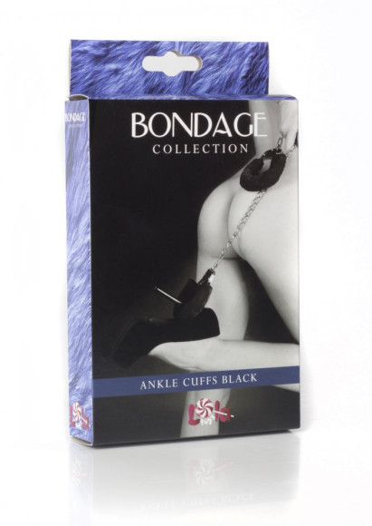Чёрные меховые оковы на ноги BONDAGE