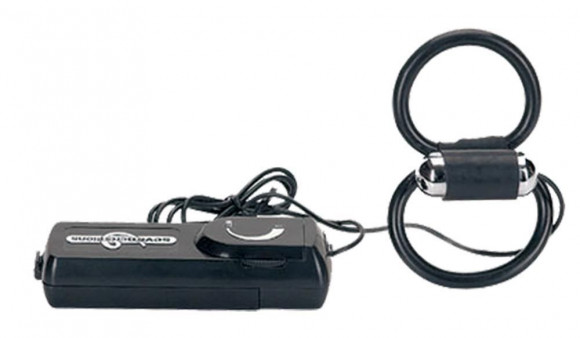 Чёрное эрекционное кольцо с подхватом мошонки и вибрацией X-FACTOR VIBRATING COCK & BALL RINGS