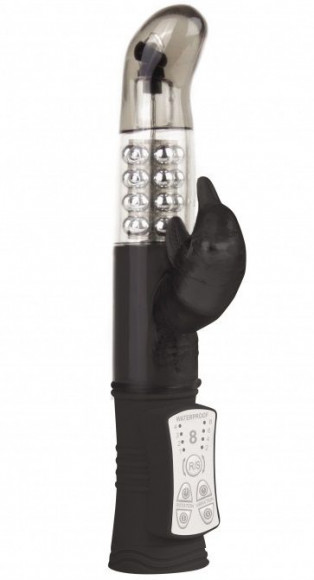 Чёрный перезаряжаемый вибратор Rechargeable Dolphin с дельфинчиком - 22 см.