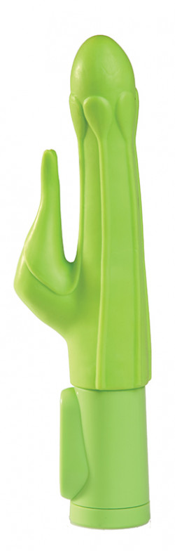 Зеленый водонепроницаемый вибратор Sage с клиторальным отростком - 18,5 см.