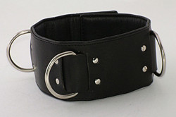 Широкий подшитый кожаный ошейник чёрного цвета Широкий подшитый кожаный ошейник чёрного цвета