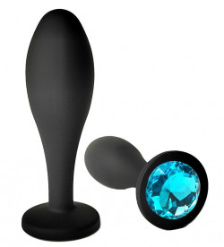 Черная анальная пробка с голубым кристаллом - 9,5 см. Черная анальная пробка с голубым кристаллом - 9,5 см.