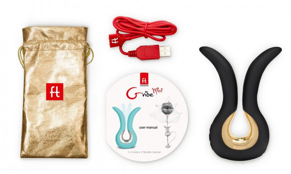 Чёрный сплит-вибратор Gvibe Mini Gold с покрытием золотом