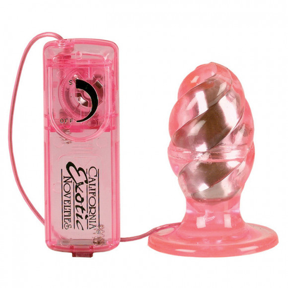 Розовая анальная пробка с вибрацией - 9 см.