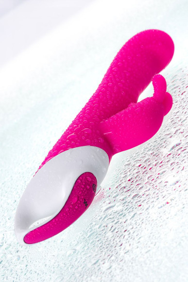 Розовый вибратор с клиторальным стимулятором ELLY с подогревом - 21,5 см.