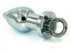 Серебристая полая анальная втулка с вставным поршнем 