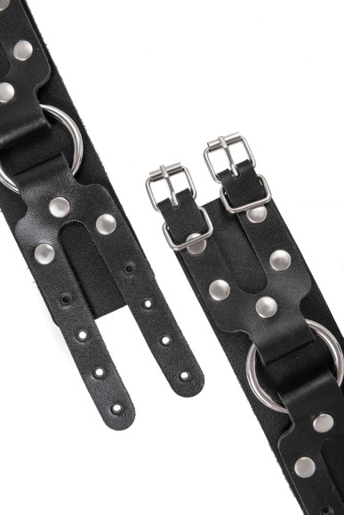 Черные кожаные наручники-браслеты с двумя ремешками