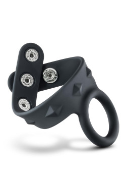 Черное эрекционное кольцо с подхватом мошонки на кнопках VS6