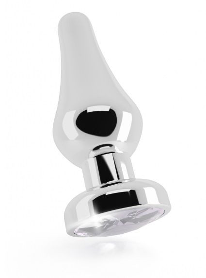 Серебристая анальная пробка R1 RICH с прозрачным кристаллом - 12 см.