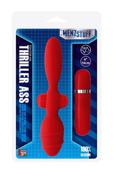 Красный двусторонний вибромассажер для анальной стимуляции MENZSTUFF THRILLER ASS - 20 см. Красный двусторонний вибромассажер для анальной стимуляции MENZSTUFF THRILLER ASS - 20 см.