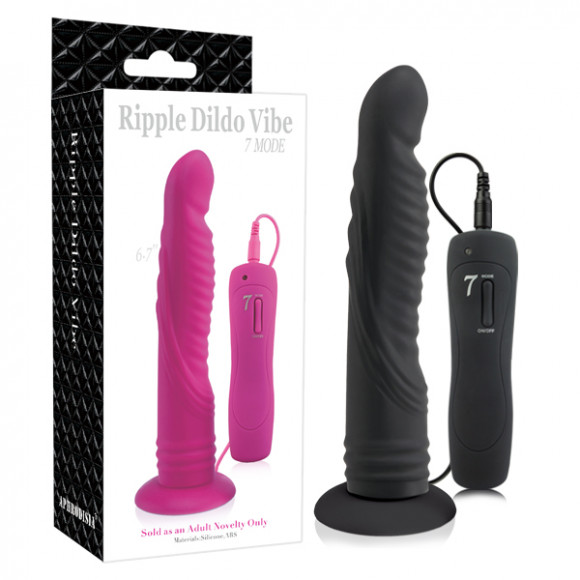 Черный вибратор на присоске 7 Mode Ripple Dildo - 15 см. 