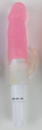 Розовый мини-вибратор с клиторальным отростком - 17 см. Розовый мини-вибратор с клиторальным отростком - 17 см.