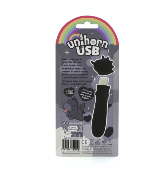 Черная вибропуля Unihorn USB Wild Spirit со стимуляцией язычком