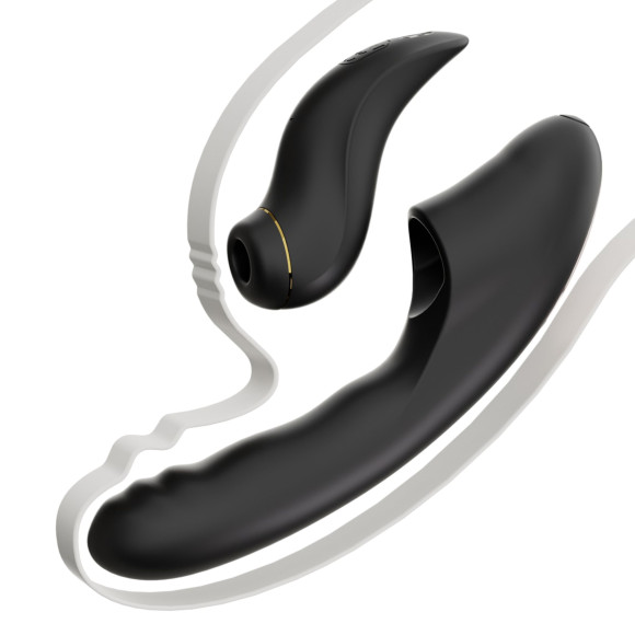 Черный вибратор с возвратно-поступательными движениями и вакуумом Fatima - 19,2 см.