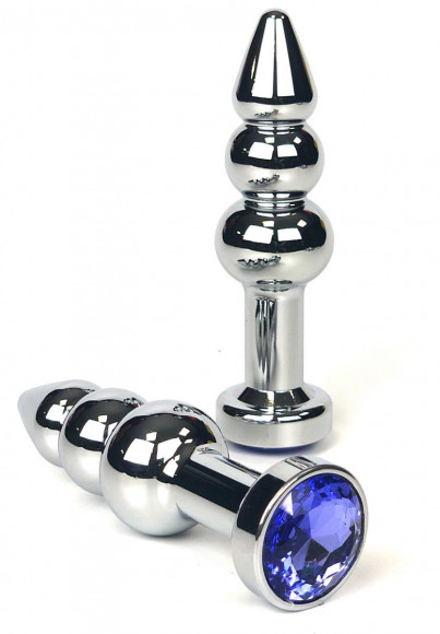 Серебристая анальная ёлочка с сиреневым кристаллом - 11 см. Серебристая анальная ёлочка с сиреневым кристаллом - 11 см.