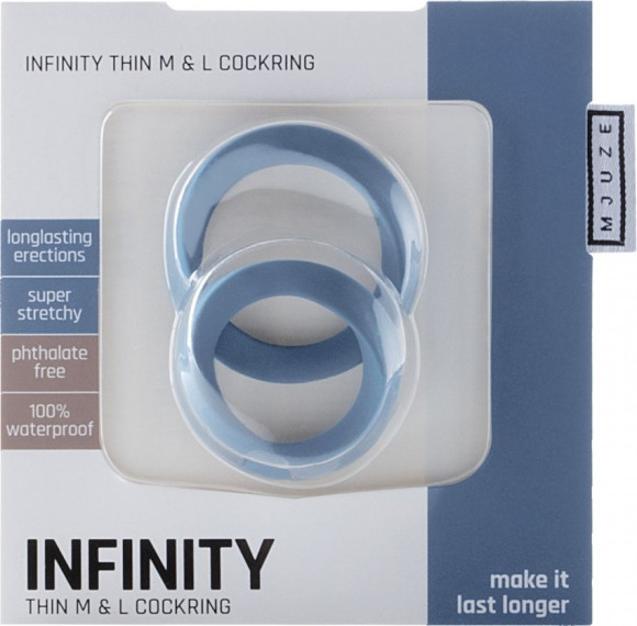 Набор из 2 синих эрекционных колец разного размера Infinity Thin M and L Cockring
