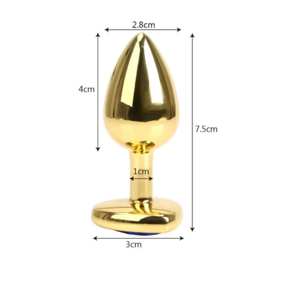 Золотистая анальная пробка с голубым кристаллом в форме сердца - 7 см. Золотистая анальная пробка с голубым кристаллом в форме сердца - 7 см.