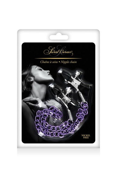 Зажимы для сосков с фиолетовой цепочкой Sweet Caress Nipple Chain Зажимы для сосков с фиолетовой цепочкой Sweet Caress Nipple Chain