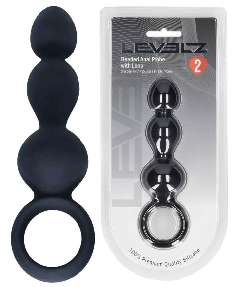 Черная анальная елочка Beaded Silicone Anal Probe with Loop Черная анальная елочка Beaded Silicone Anal Probe with Loop