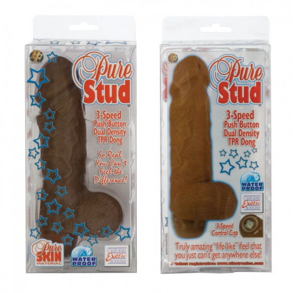 Вибромассажер коричневого цвета Pure Stud - 16 см.