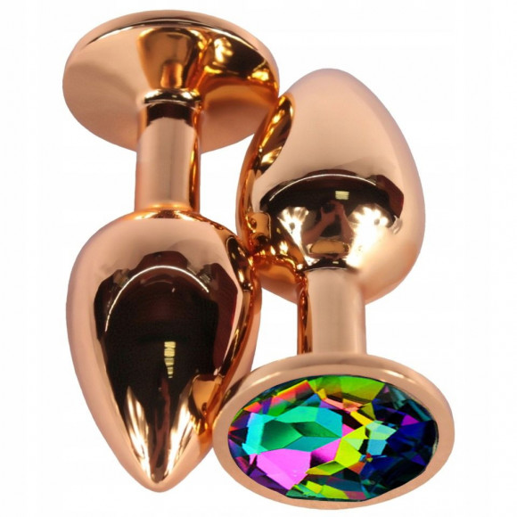 Золотистая анальная пробка с радужным кристаллом - 7,5 см. Золотистая анальная пробка с радужным кристаллом - 7,5 см.