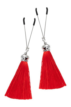 Зажимы на соски «Вилки» с красными кисточками из шелка Зажимы на соски «Вилки» с красными кисточками из шелка