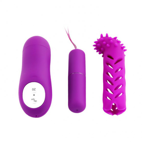 Лиловый вибратор MAGIC X20 с насадкой и пультом ДУ - 10 см. Лиловый вибратор MAGIC X20 с насадкой и пультом ДУ - 10 см.