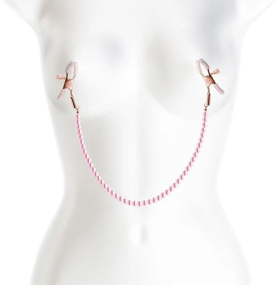 Зажимы на соски с розовыми бусами