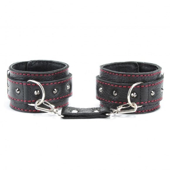 Черные наручники из натуральной кожи с контрастной строчкой Черные наручники из натуральной кожи с контрастной строчкой