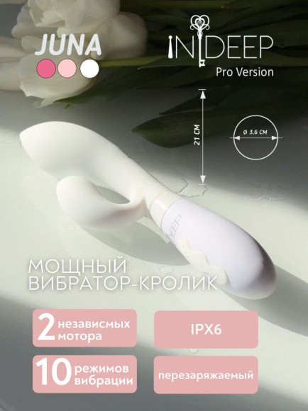 Белый вибратор-кролик с независимыми моторчиками Indeep Juna - 21,5 см.