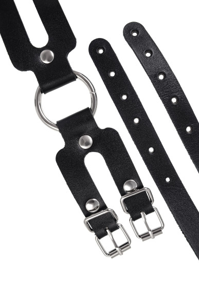 Черные кожаные наручники-браслеты из двух ремешков