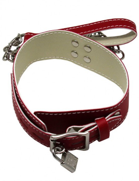 Красный ошейник с металлическим поводком и замочком Красный ошейник с металлическим поводком и замочком