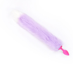 Розовая анальная пробка с сиреневым хвостом