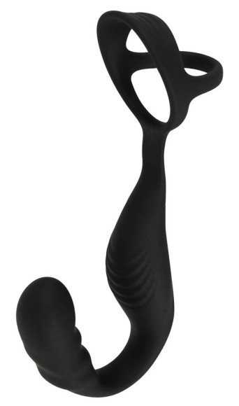 Черное эрекционное кольцо со стимуляцией промежности и анальной пробкой Cock Ring with RC Prostate Plug