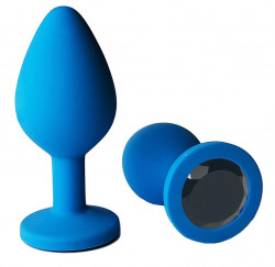Голубая анальная пробка с черным кристаллом - 9,5 см. Голубая анальная пробка с черным кристаллом - 9,5 см.