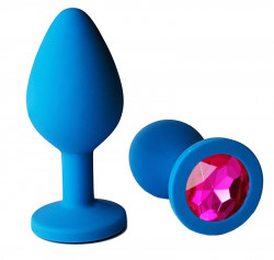 Голубая анальная пробка с розовым кристаллом - 9,5 см. Голубая анальная пробка с розовым кристаллом - 9,5 см.