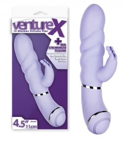 Фиолетовый вибратор с клиторальным стимулятором - 11,4 см.