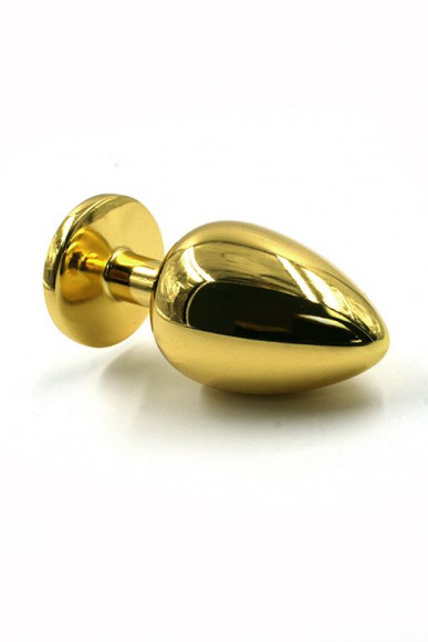 Золотистая алюминиевая анальная пробка с светло-зеленым кристаллом - 7 см.