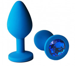 Голубая анальная пробка с синим кристаллом - 9,5 см. Голубая анальная пробка с синим кристаллом - 9,5 см.