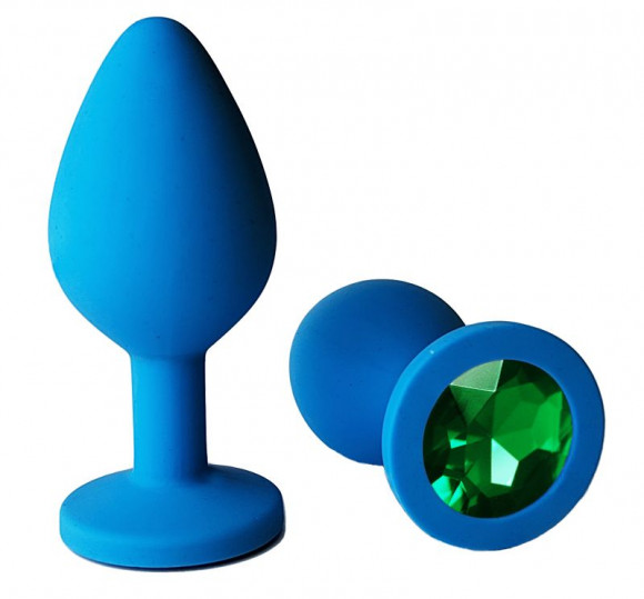 Голубая анальная пробка с зеленым кристаллом - 7 см. Голубая анальная пробка с зеленым кристаллом - 7 см.