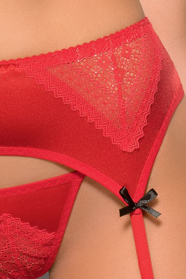 Соблазнительный комплект Essence: бюстгальтер, трусики-стринг и пояс для чулок Соблазнительный комплект Essence: бюстгальтер, трусики-стринг и пояс для чулок