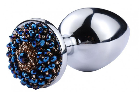 Серебристая анальная пробка с синим бисером - 8,1 см. Серебристая анальная пробка с синим бисером - 8,1 см.