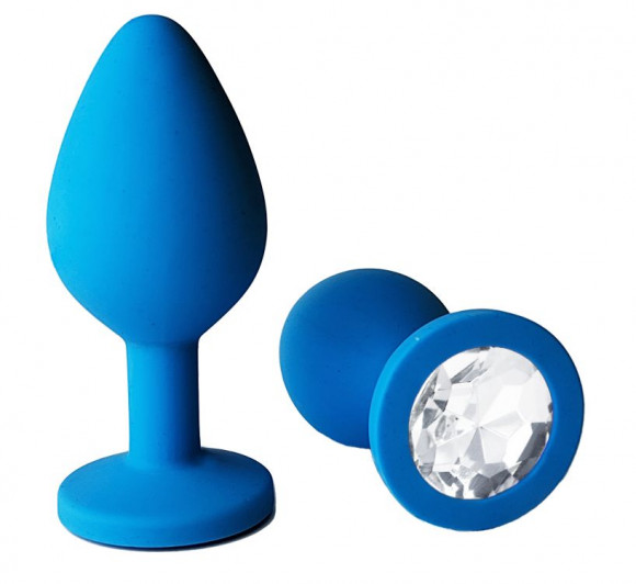 Голубая анальная пробка с прозрачным кристаллом - 8 см. Голубая анальная пробка с прозрачным кристаллом - 8 см.