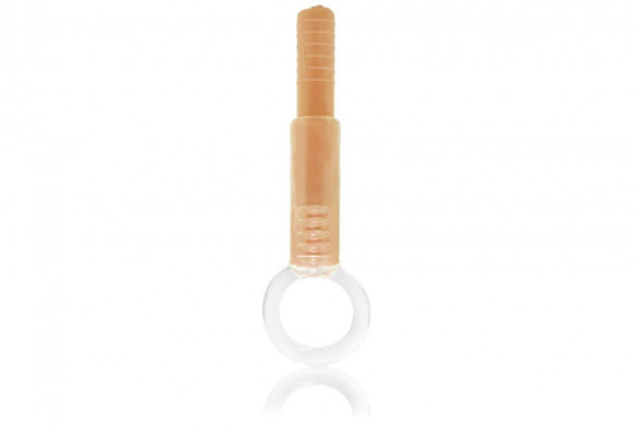 Оранжевый ультратонкий вибратор в виде стика с эластичным силиконовым кольцом